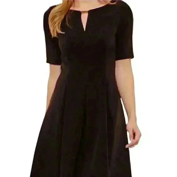 Danny & Nicole Black Fit & Flare Dress Gold Zipper Detail Size 2 Petite - Picture 2 of 7